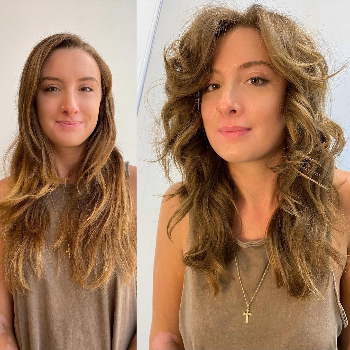 Curled Layered Hairstyle for a Big Forehead