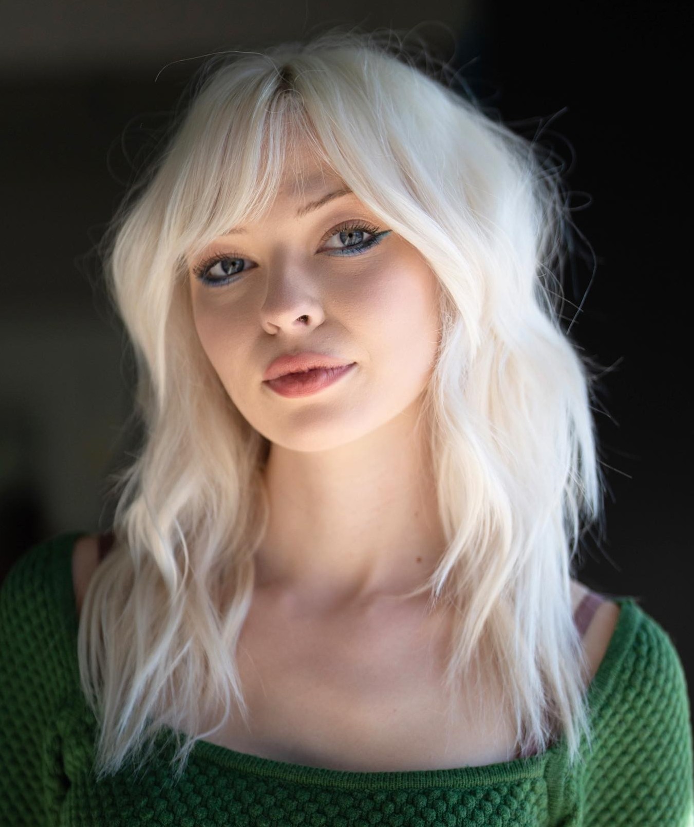 Long White Shag for a Round Face