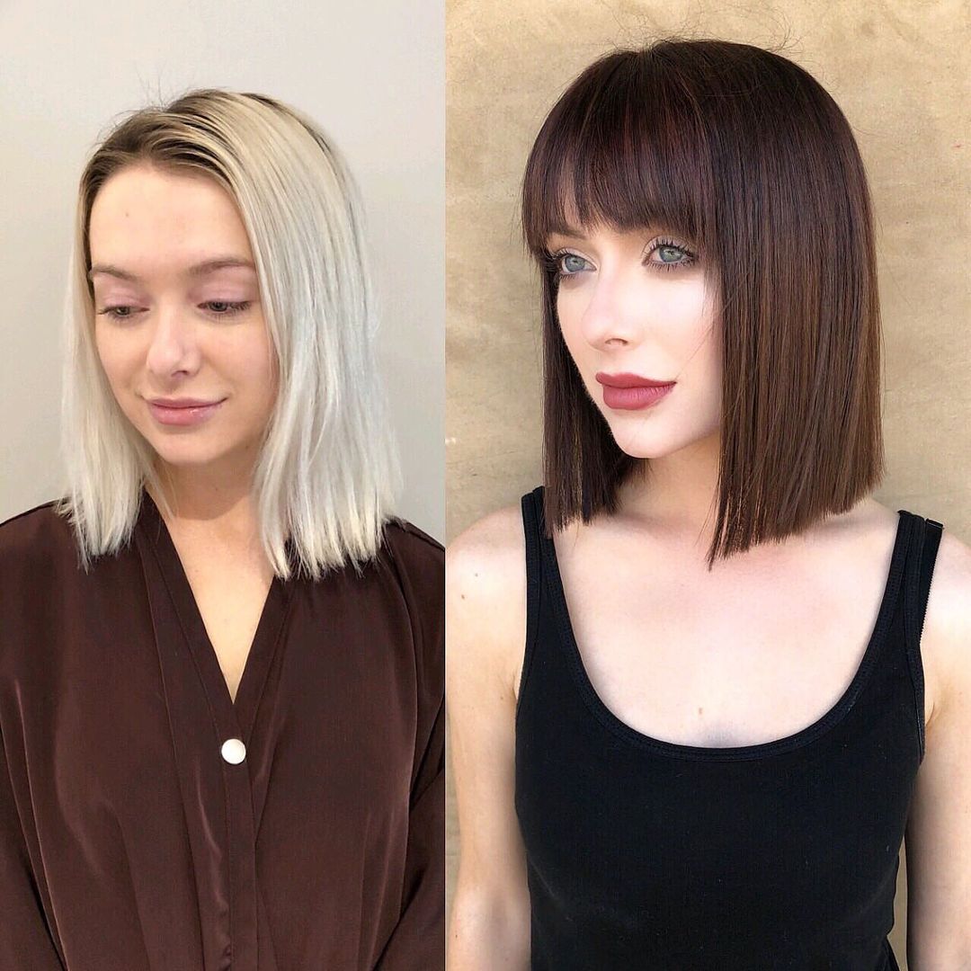 Perfect Angled Blunt Lob with Bangs