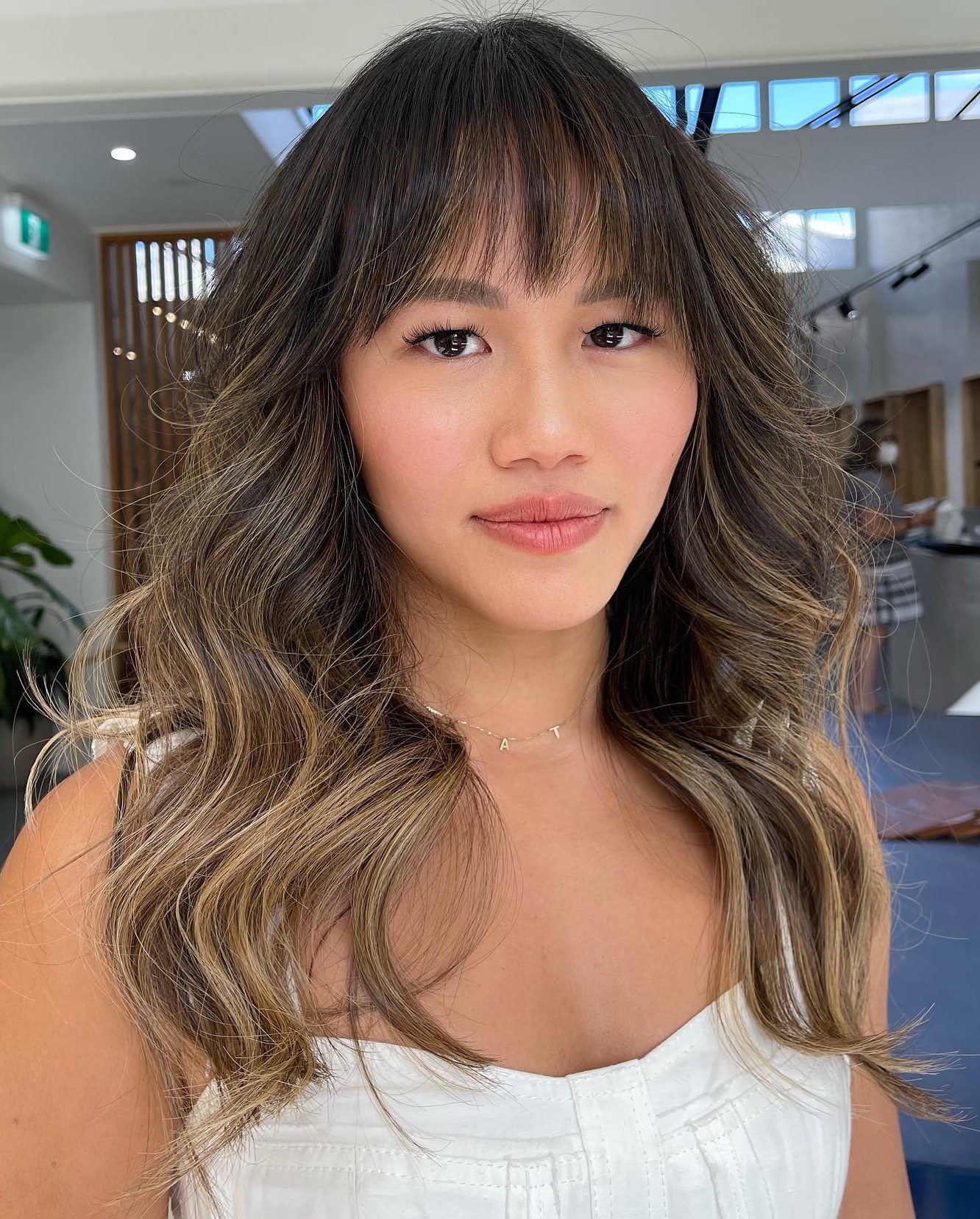 Long Curled Hair with Textured Bangs